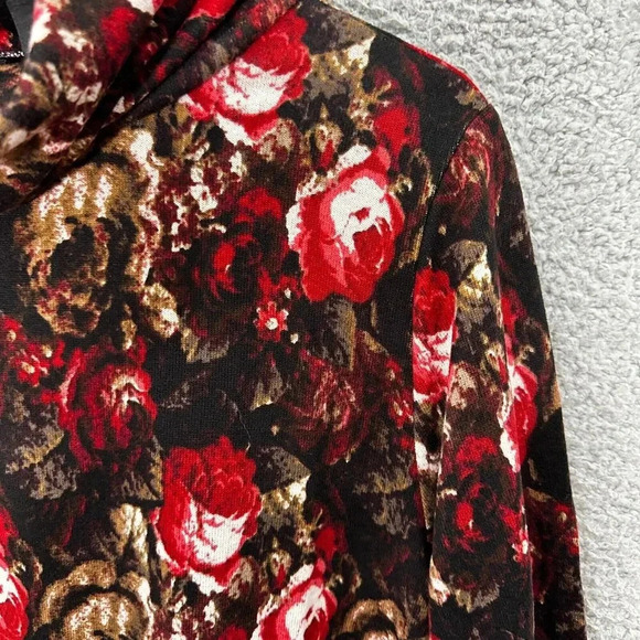 Susan Graver weekend top large red floral abstract cowl neck whimsigoth romantic - Picture 2 of 8